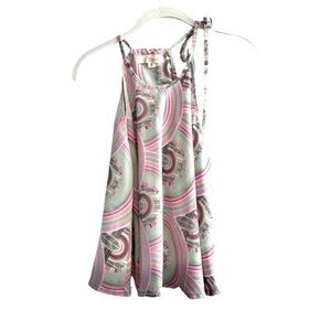 Elan Flowing Halter Top Retro Blouse Printed Green Pink Size S